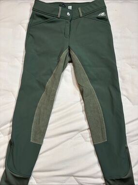 Piper Olive Green Kids Riding Leggings with Grip Panels